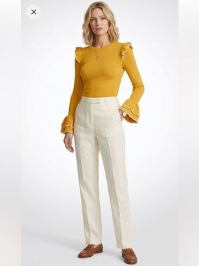 Topshop Yellow Ruffle Trim Crewneck Sweater Long Sleeve Size 2